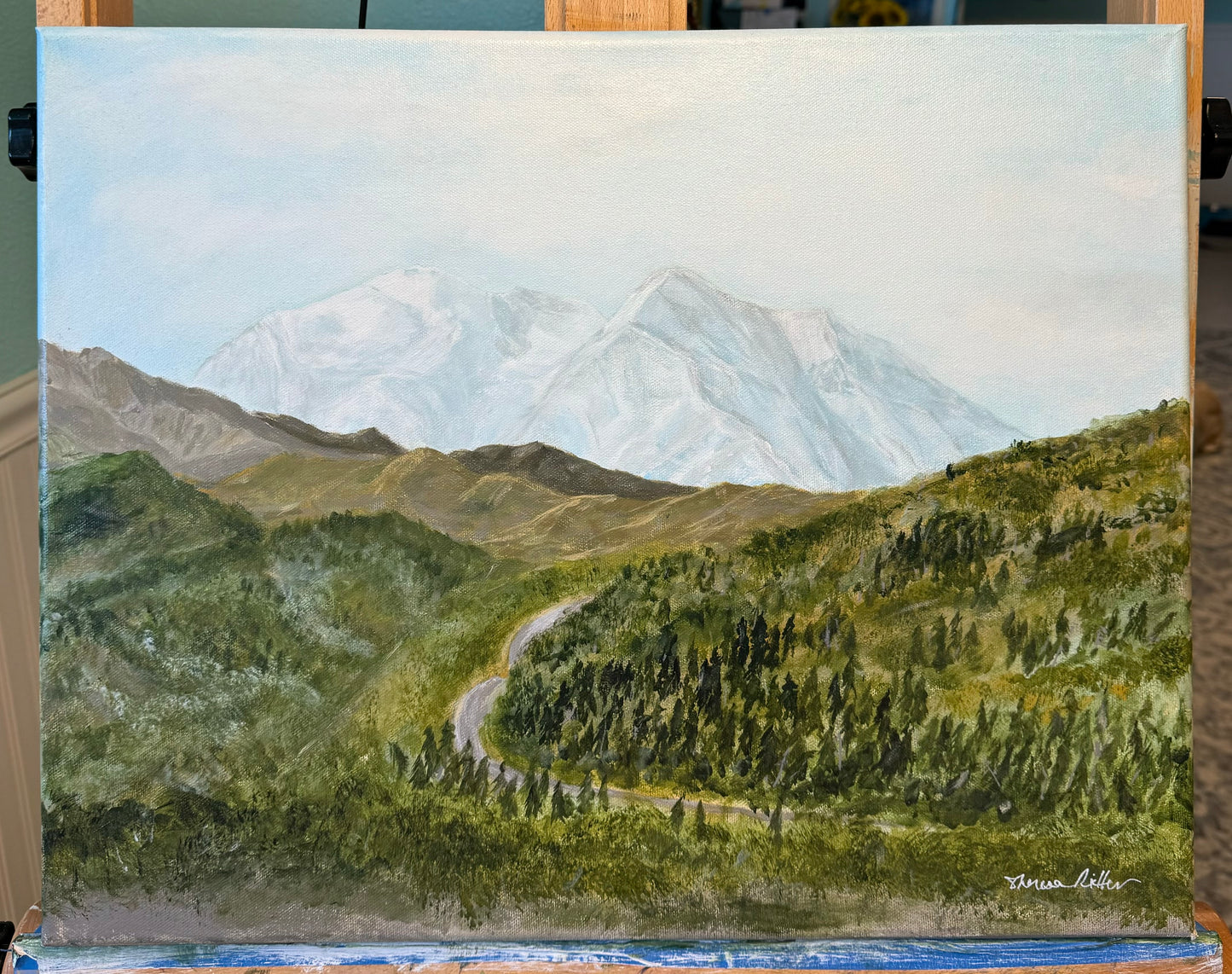 Painting depicting view of Mount Denali aka Mt McKinley in Denali National Park