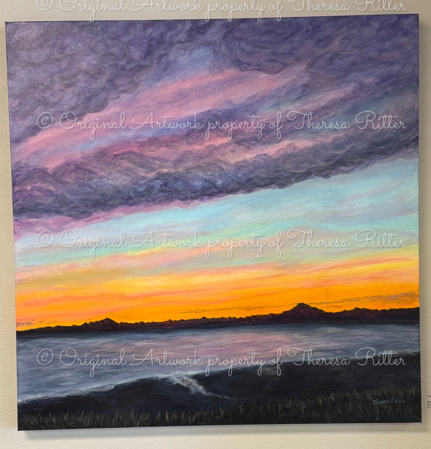 sunset view of Alaska range from Kenai over Cook Inlet.