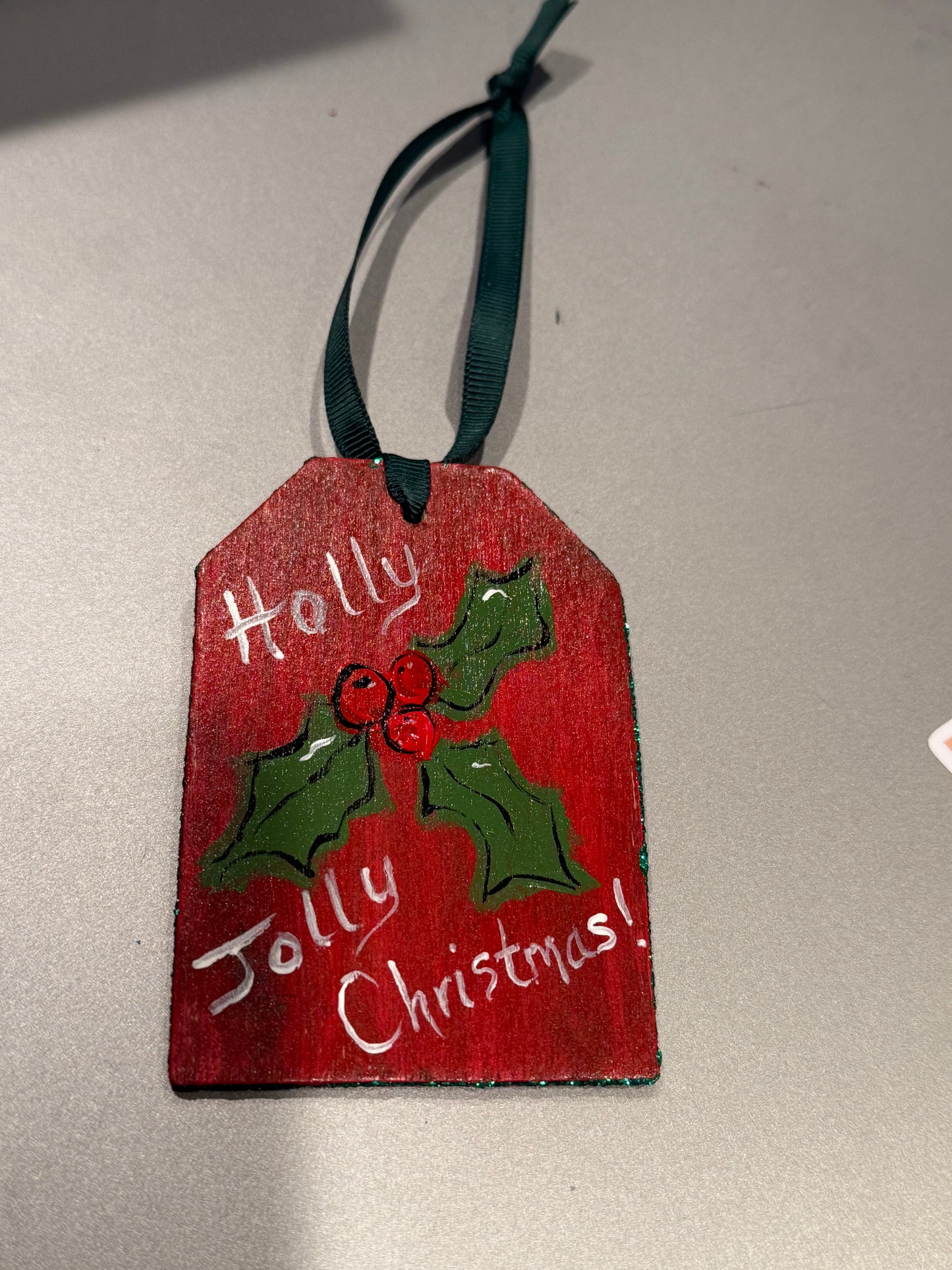 Holly Jolly Tag Ornament-Red