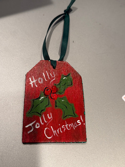 Holly Jolly Tag Ornament-Red