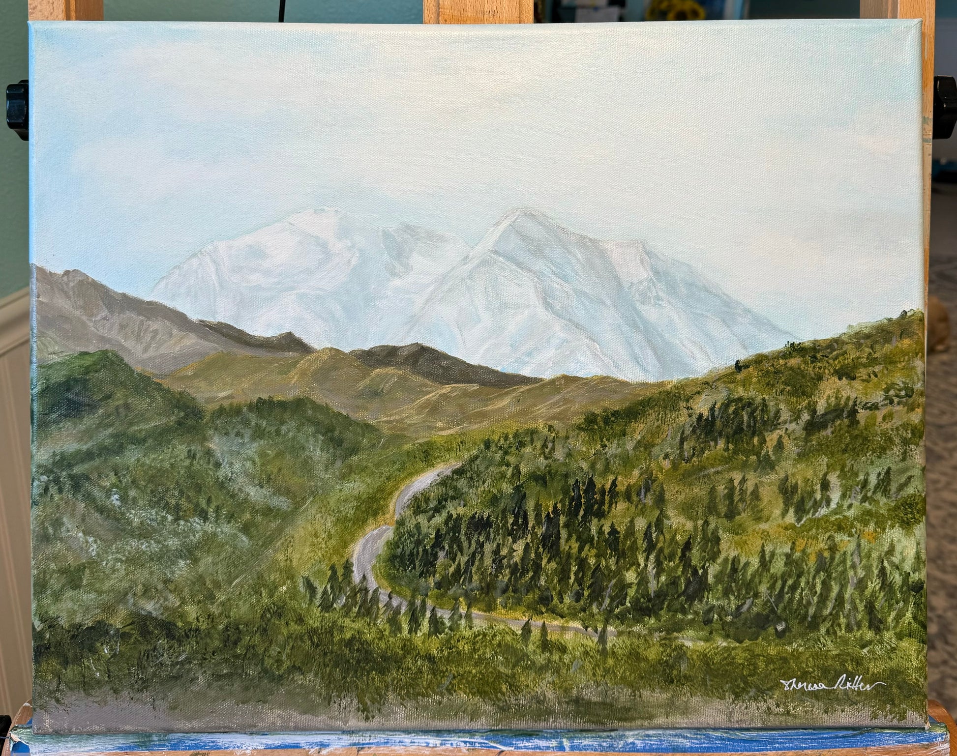 Painting depicting view of Mount Denali aka Mt McKinley in Denali National Park